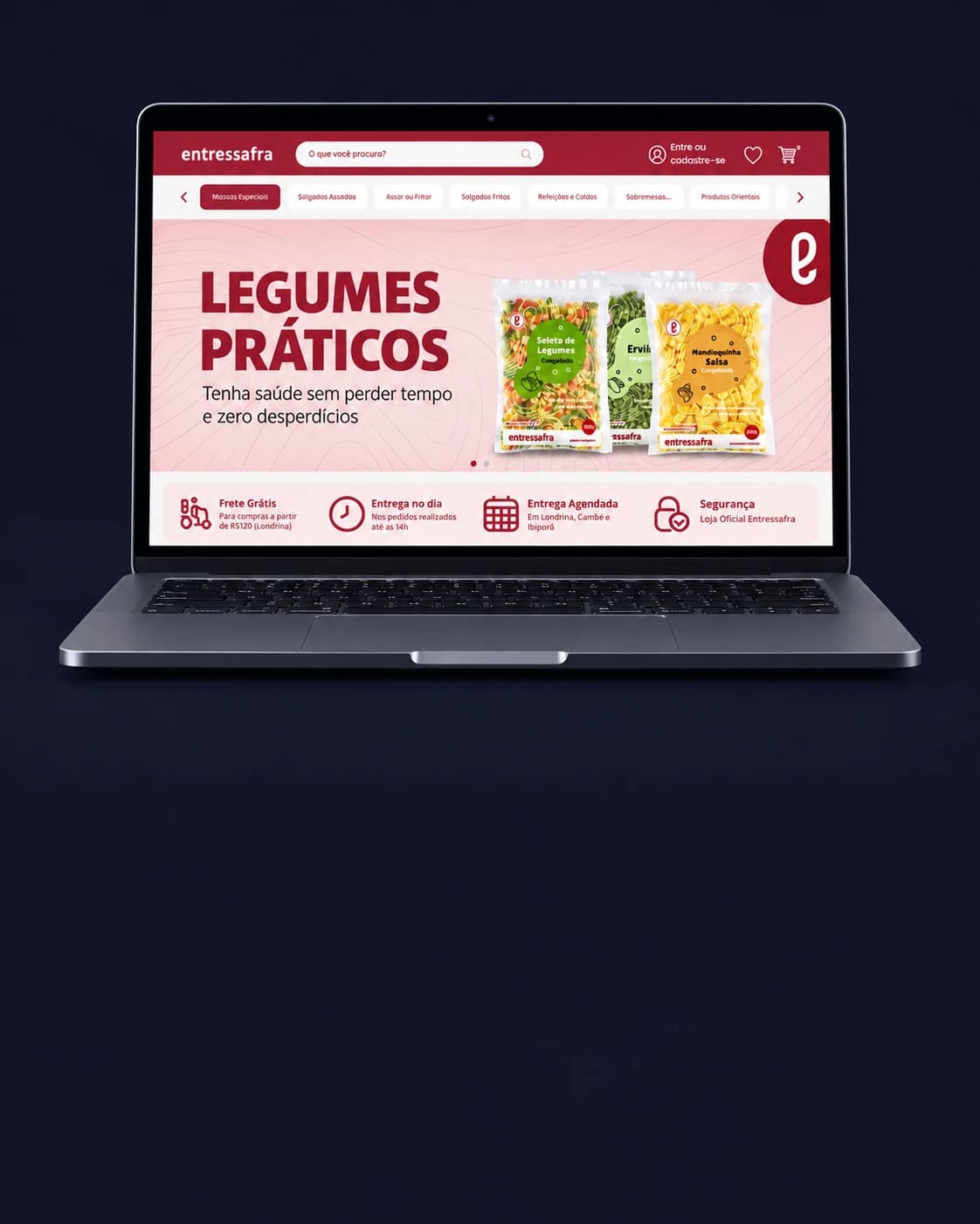 Mockup da loja Entressafra em notebook.