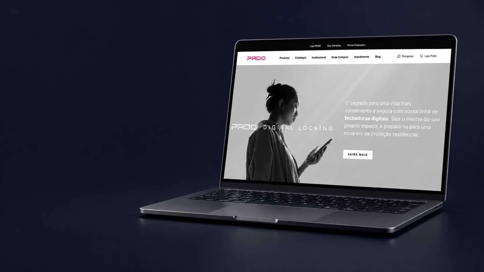 Mockup do PADO como exemplo de site catálogo.