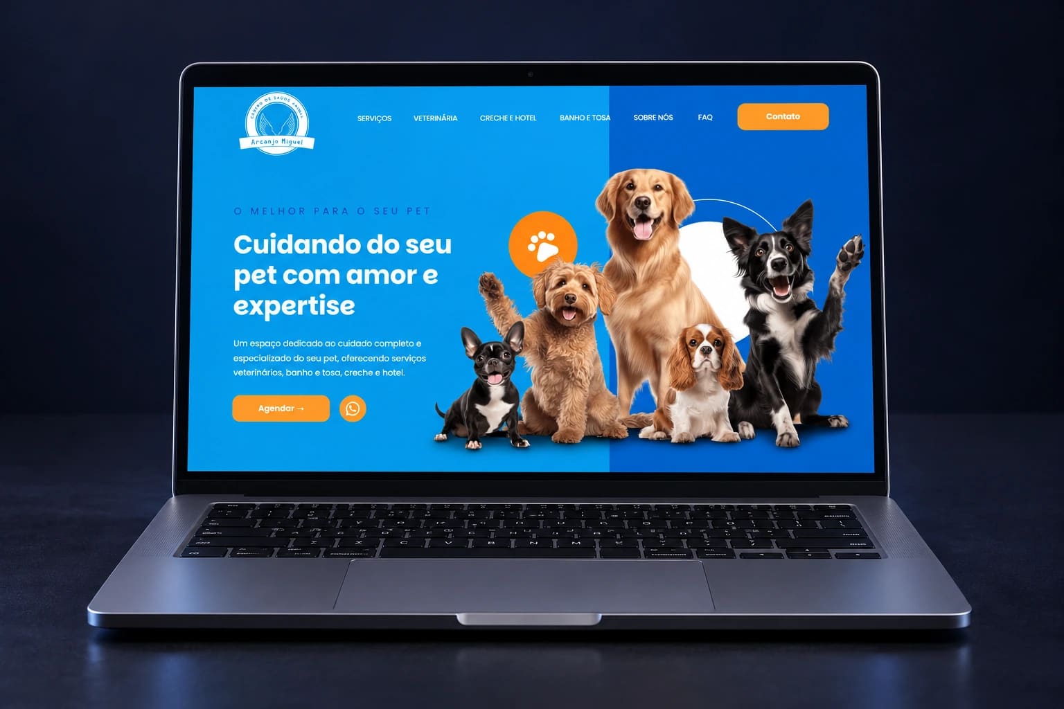 Mockup do Arcanjo Miguel Vet como exemplo de one page.