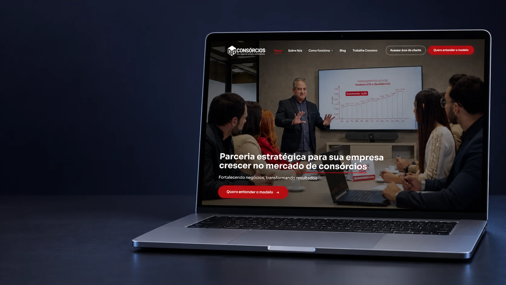 Mockup do site BR Consórcios desenvolvido pela Codie em um notebook.