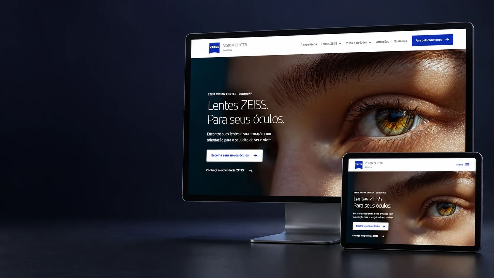 Mockup do site ZEISS Vision Center de Londrina em computador e tablet.