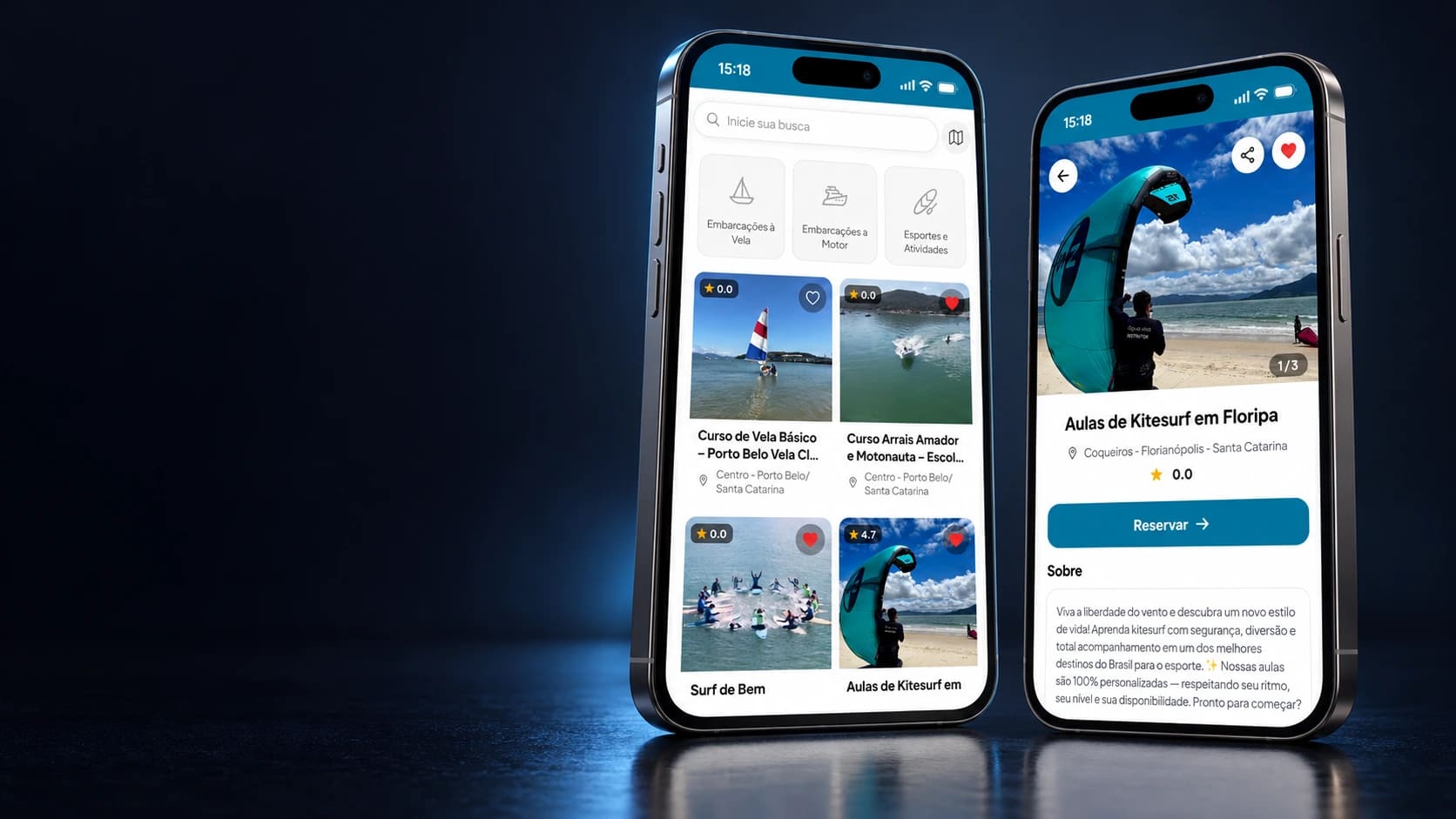 Mockup do aplicativo Mar Aberto em dois smartphones, a partir das telas oficiais.