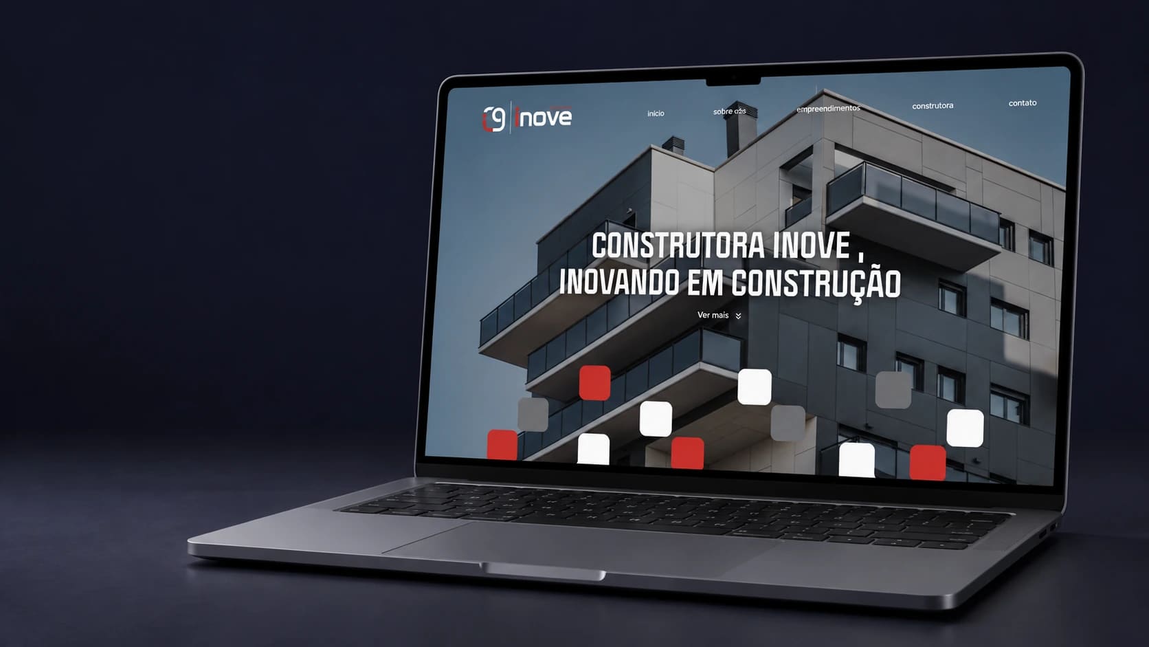 Mockup do projeto Construtora Inove em dispositivo, a partir da tela fornecida.