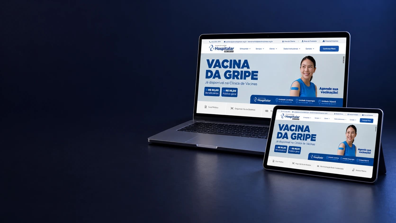 Mockup do projeto Hospitalar em dispositivo, a partir da tela fornecida.