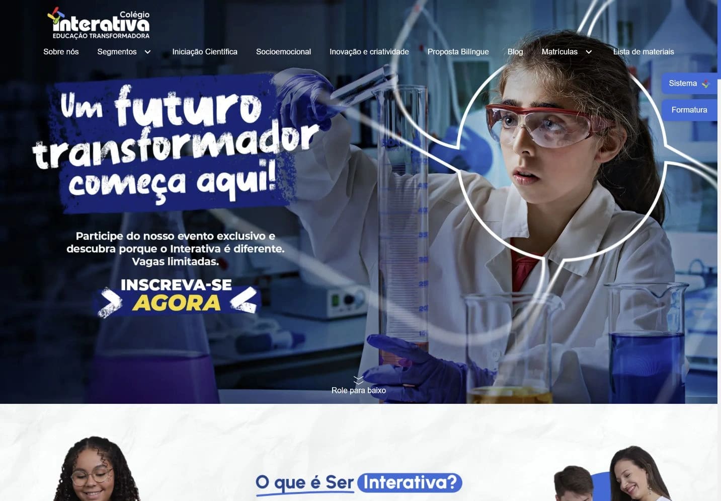 Captura real da Home de Colégio Interativa no desktop.