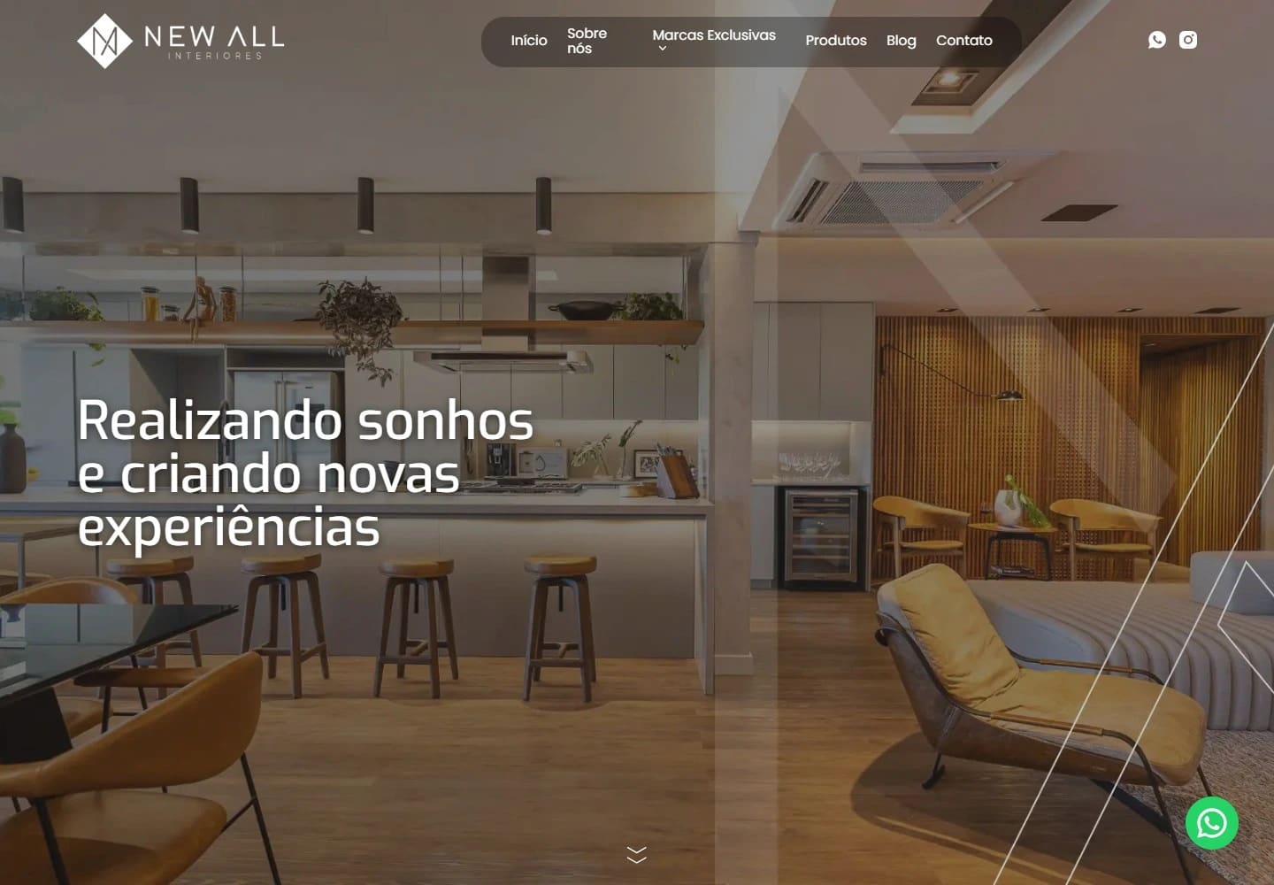 Captura real da Home de New All Interiores no desktop.