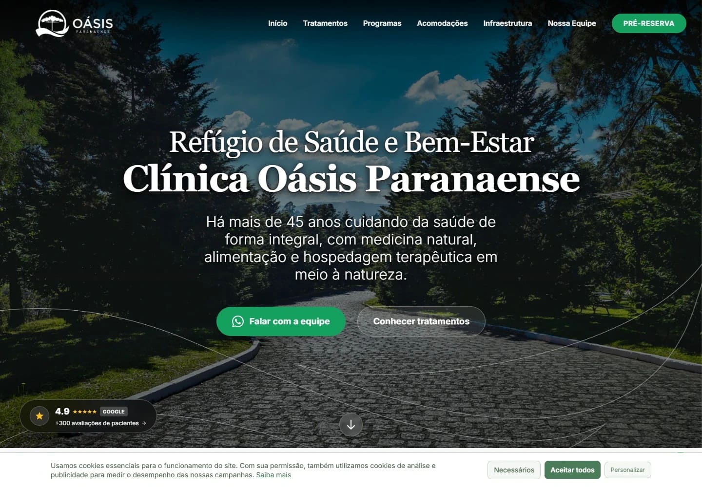 Captura real da Home de Oásis Paranaense no desktop.
