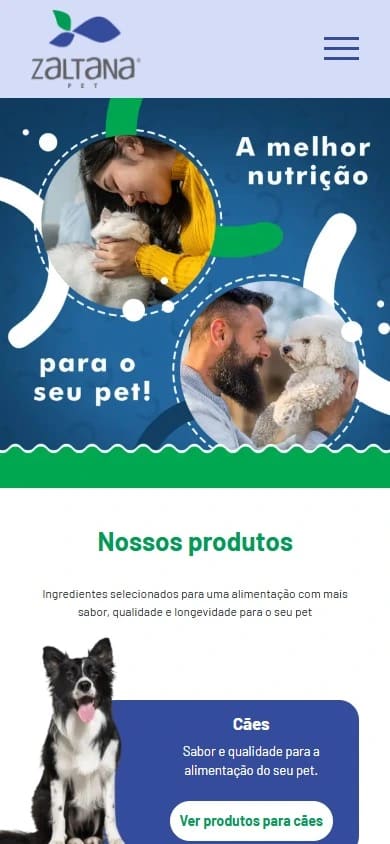 Captura real da Home de Zaltana Pet no celular.