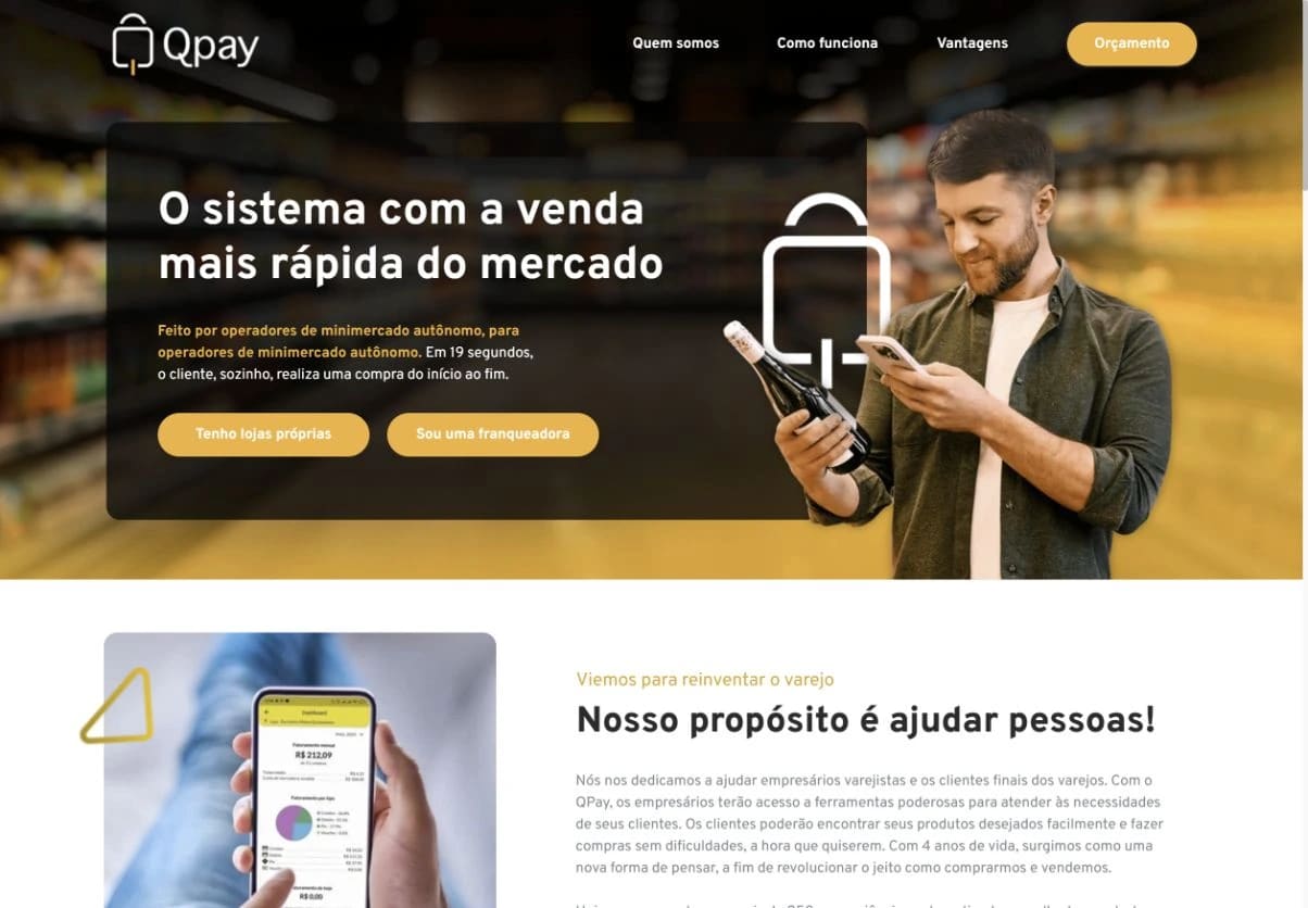 Captura real da landing page QPay no desktop.
