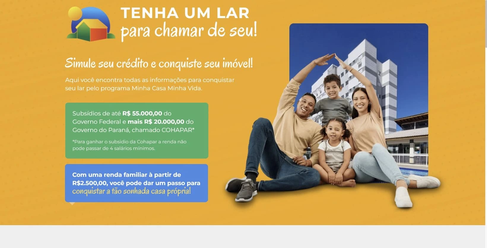 Captura real da landing page Oportunidades MCMV no desktop.