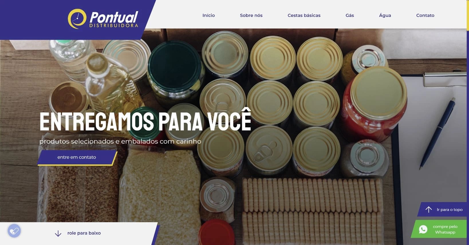 Captura real do site Pontual Distribuidora no desktop.