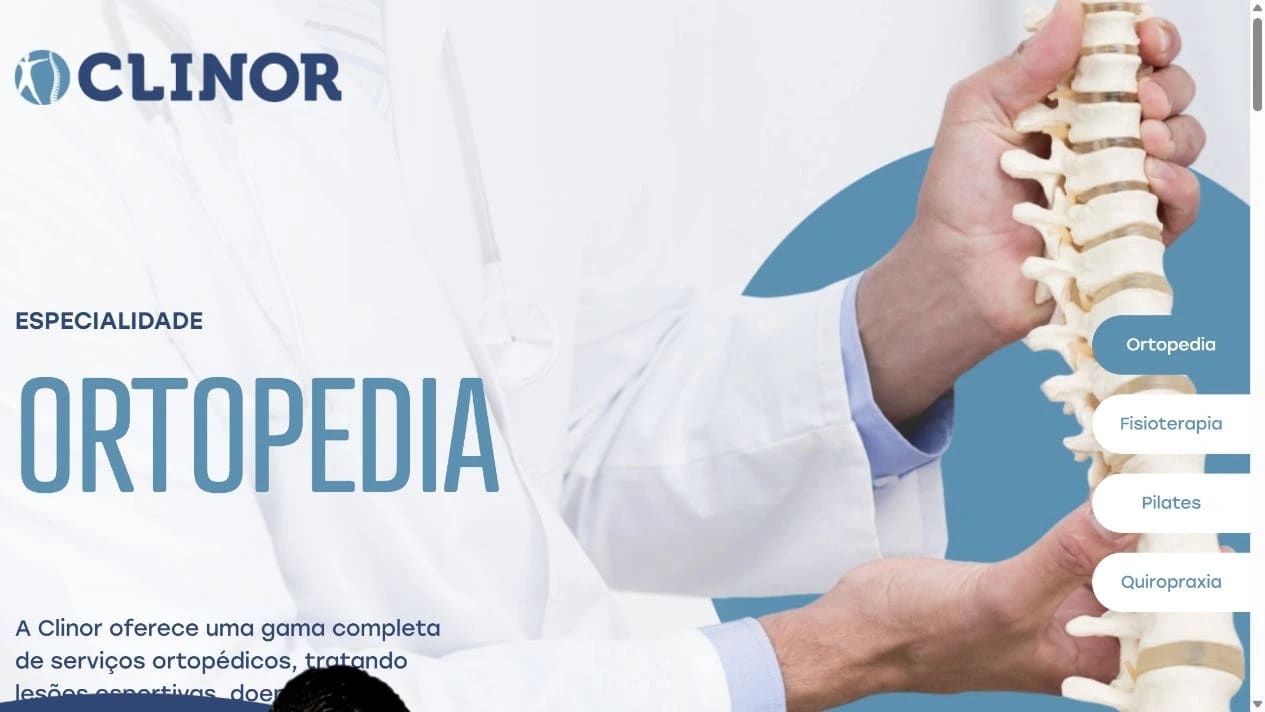 Captura real do site Clinor Fisioterapia e Ortopedia no desktop.